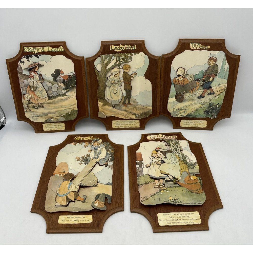 OOAK Vintage Decoupage MCM Handmade Mounted Nursery Rhymes 3D Wall Hanging